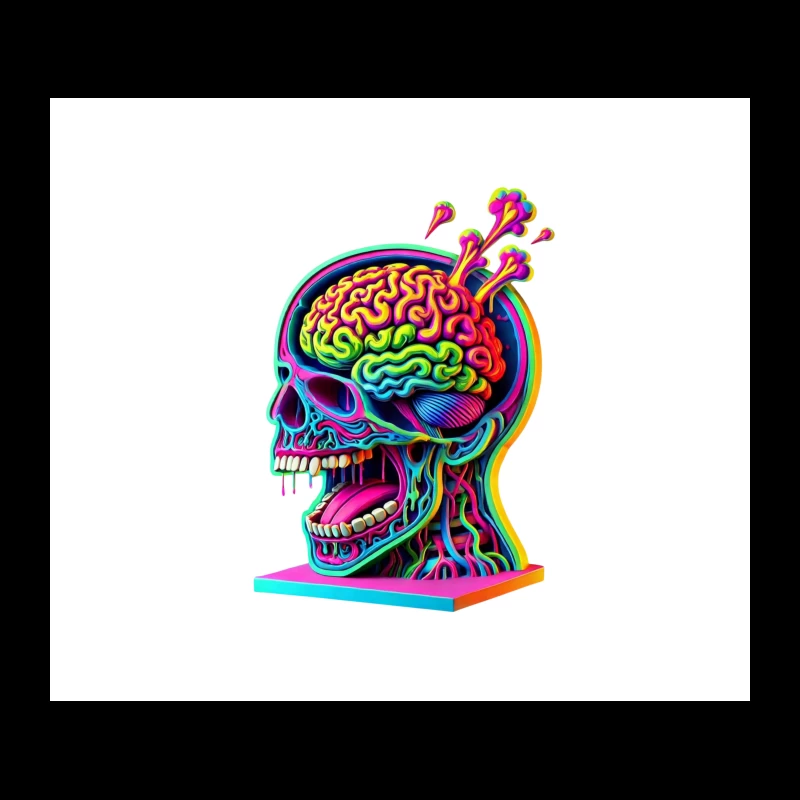 Psychedelic Anatomical Skull with Rainbow Brain Tapestry