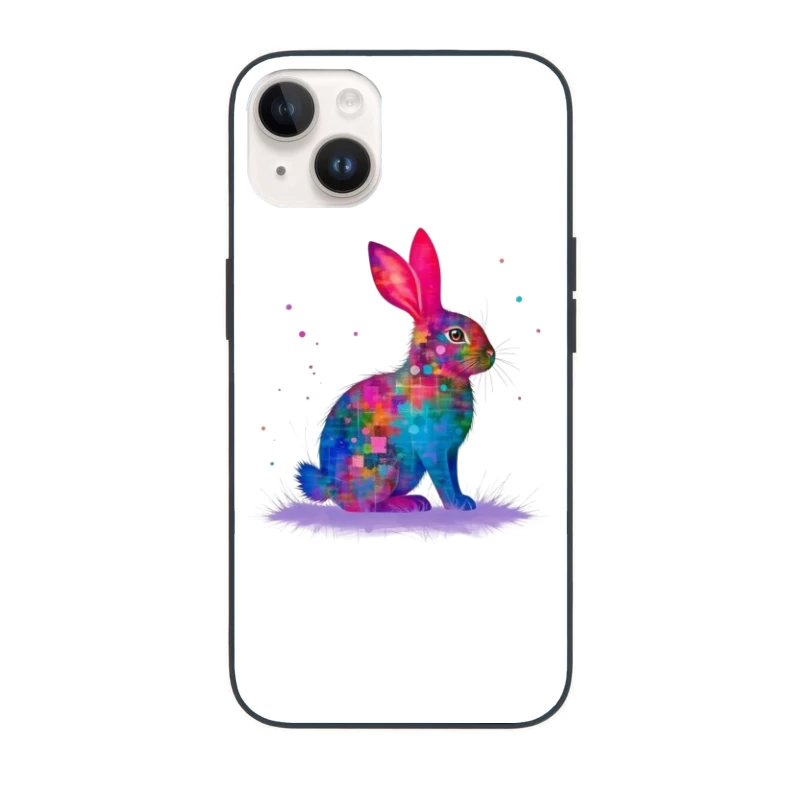 Vibrant Watercolor Geometric Rabbit Art iPhone Case