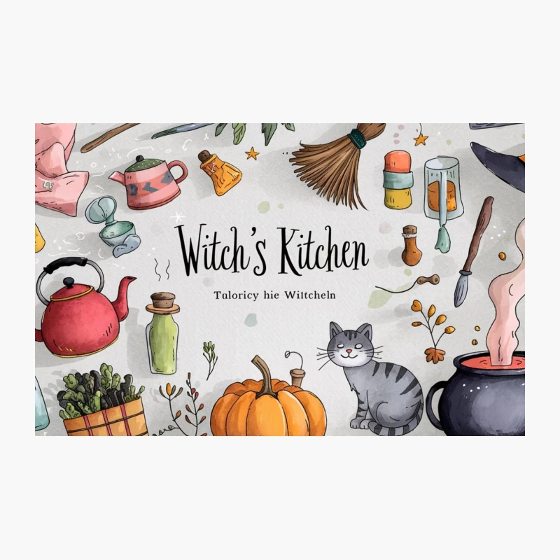 Enchanted Witch's Kitchen: Magical Objects and Feline Companion Travel Mug
