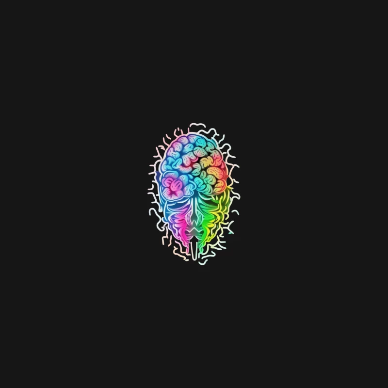 Rainbow Psychedelic Brain Illustration Desk Mat