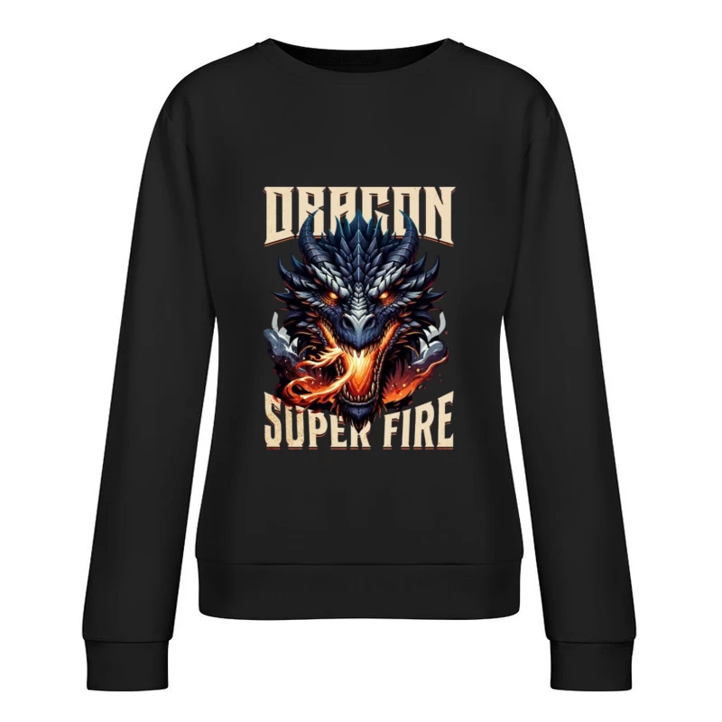 Menacing Dragon Head with Super Fire Flames Female Pullover Sweatshirt