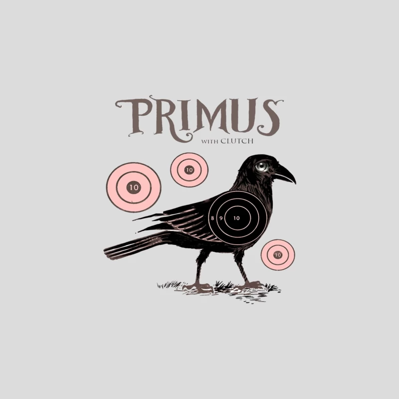 Vintage-Style Primus Concert Poster with Crow and Target Designs Baseball Cap