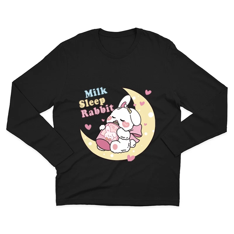 Schlafendes Kaninchen auf dem Mond mit Milchflasche Herren Langarm T-Shirt