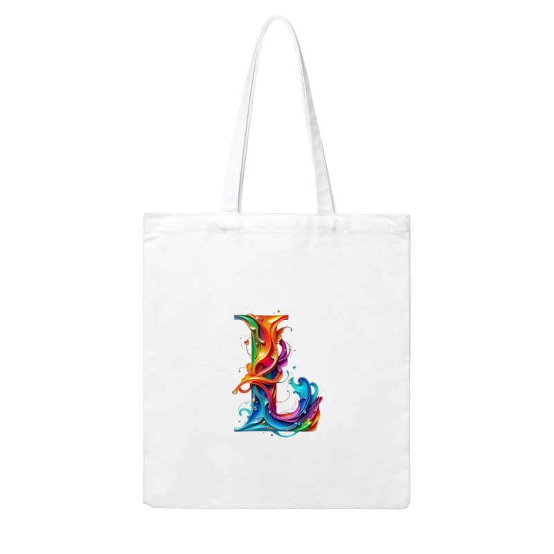 Vibrant Liquid Rainbow Letter L Artistic Typography Cotton Tote Bag