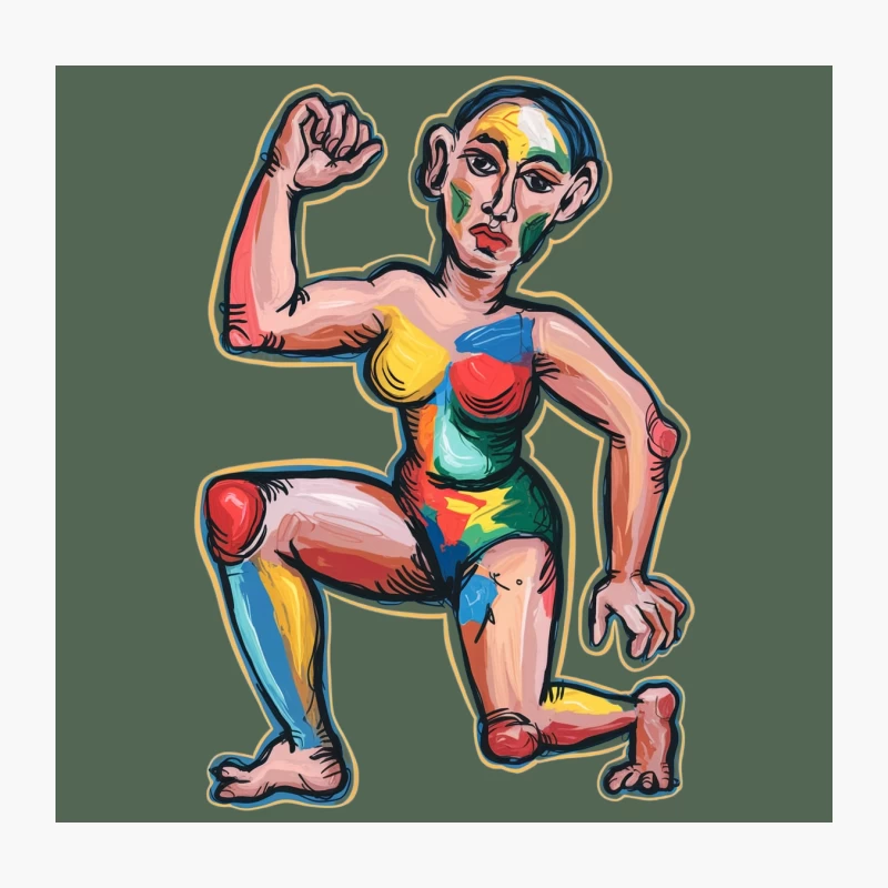 Colorful Modern Art Figure in Power Pose Throw Pillow
