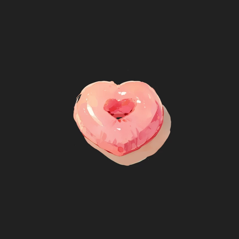 Pink Heart-Shaped Glazed Donut Digital Illustration Bucket Hat