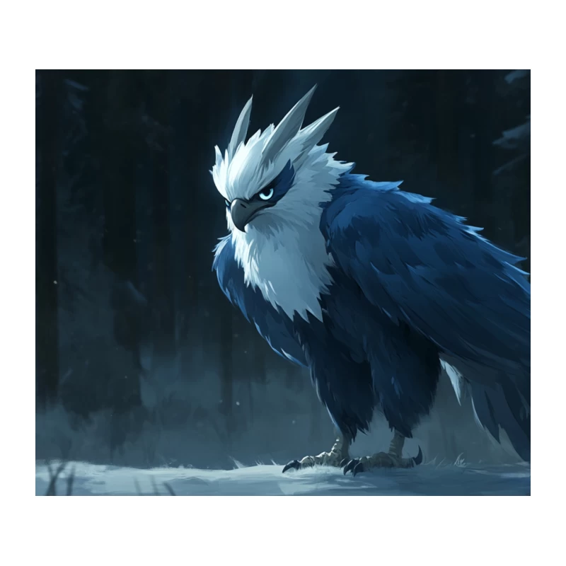 Majestic Blue Griffin in Wintry Forest Tapestry