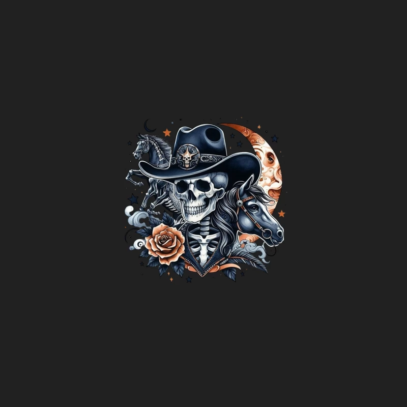 Skeleton Cowboy with Horses and Floral Elements Bucket Hat
