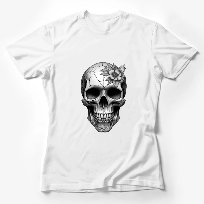 Intricate Floral Skull Design Female T-Shirt