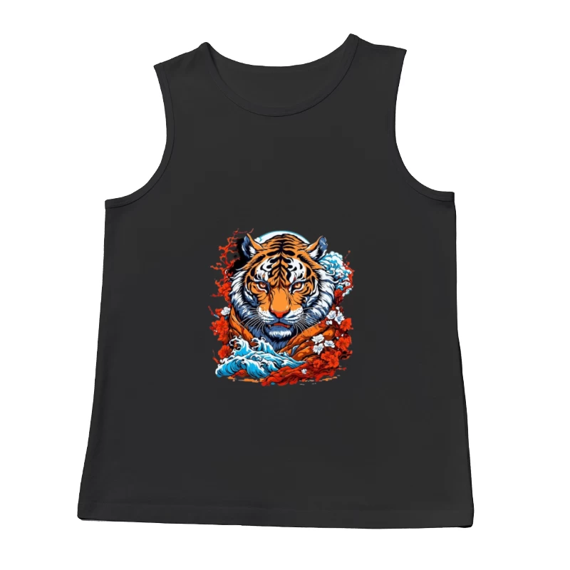 Illustration de tigre avec fleurs et vagues Homme Débardeur