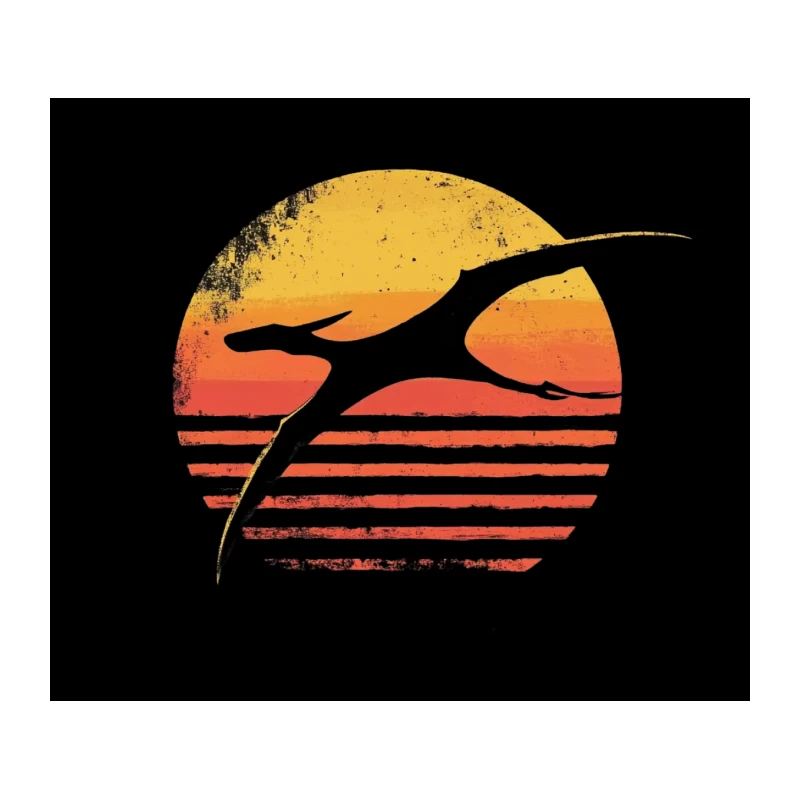 Retro Sunset with Pterodactyl Silhouette: Vintage Prehistoric Graphic Tapestry