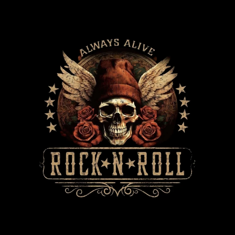 Rock and Roll Skull with Wings and Roses Tapestry
