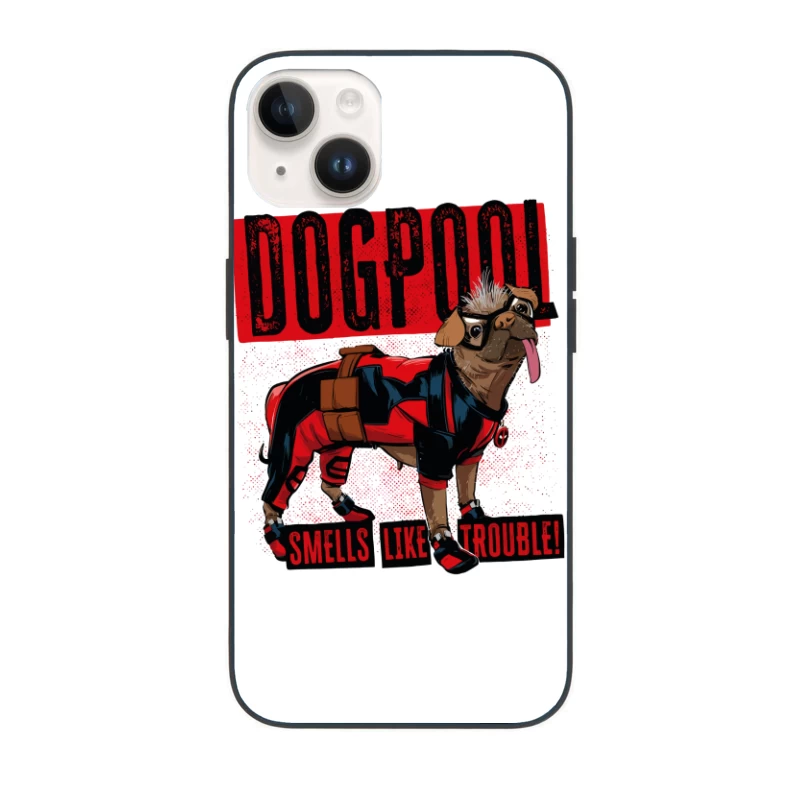 Funny "Dogpool" Pug Superhero Comic Style T-Shirt Design iPhone Case