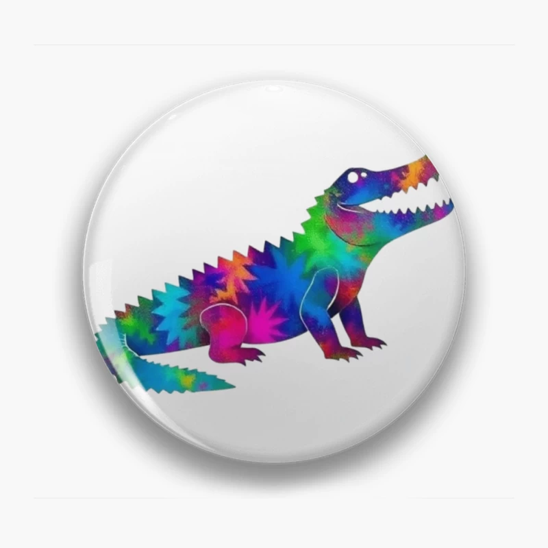 Rainbow Tie-Dye Dinosaur Digital Art Pin