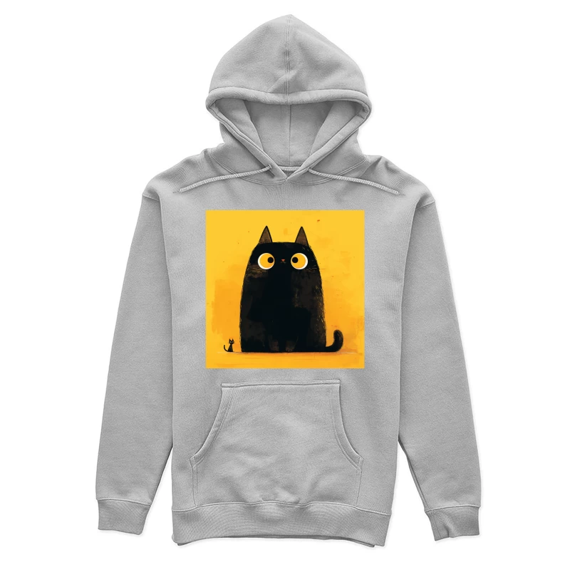 Adorable Black Cat with Big Yellow Eyes - Minimalist Illustration Female Pullover Hoodie