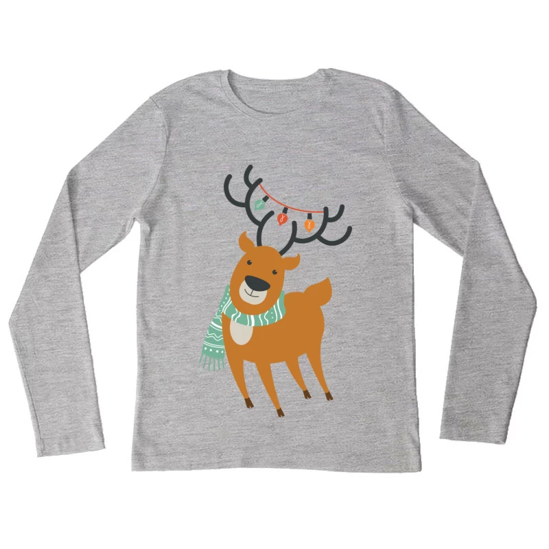 Renne de Noël avec guirlande et écharpe Femme Manches Longues T-Shirt