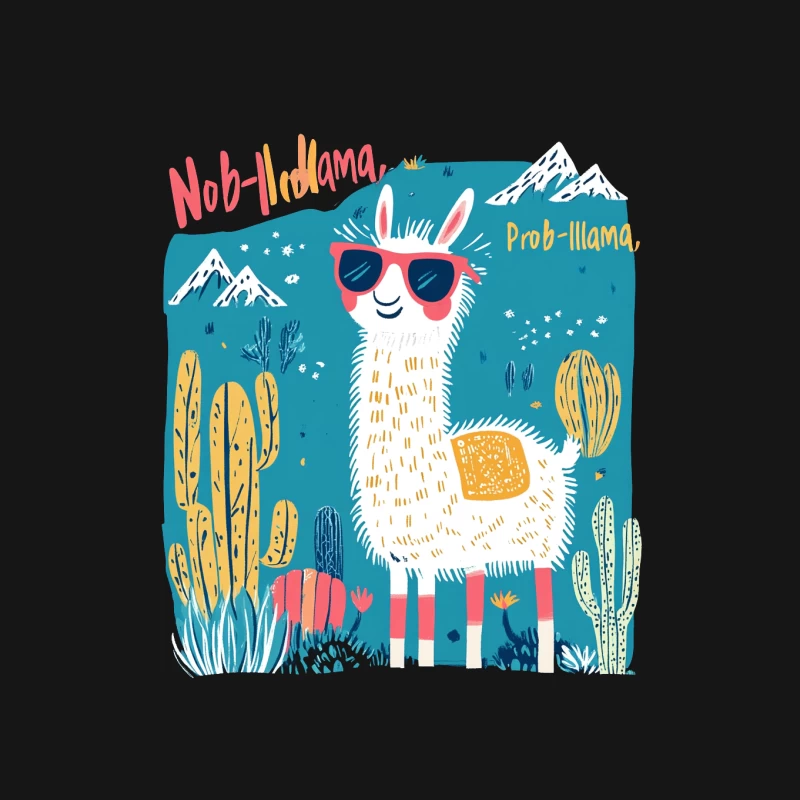 Cool Cartoon Llama with Sunglasses in Cactus Mountain Landscape Mouse Pad