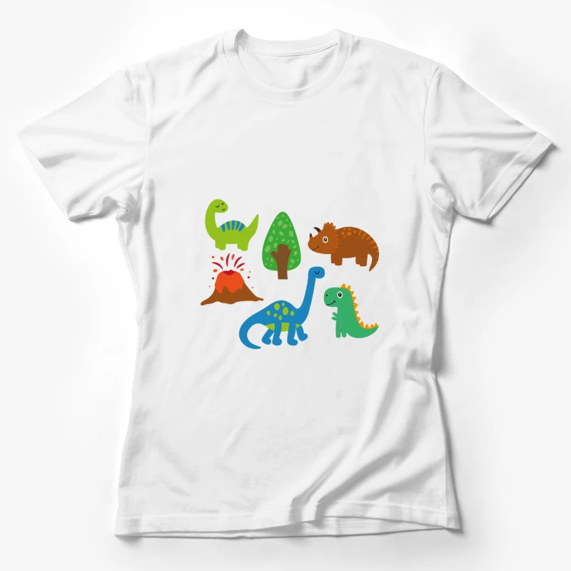 Colorés dinosaures et volcan Femme T-Shirt