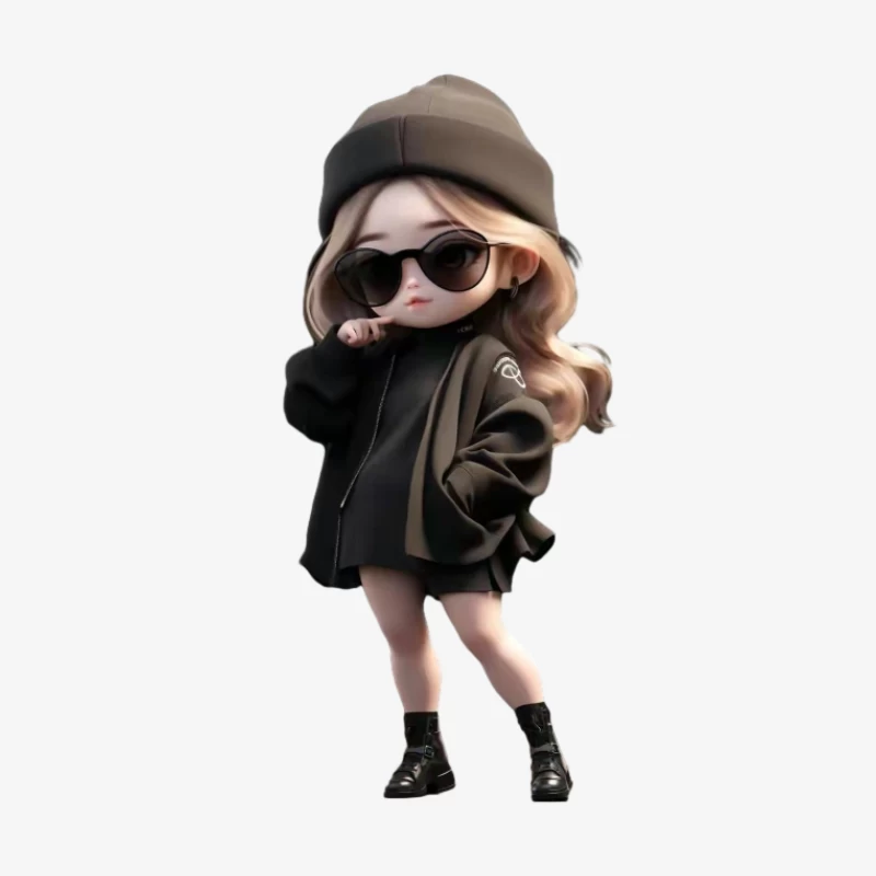 Süßer Charakter in schwarzer Kleidung mit Sonnenbrille Herren Pullover Sweatshirt