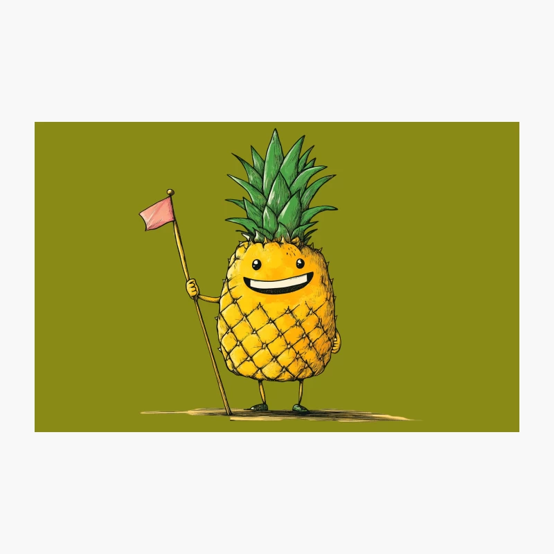 Cheerful Anthropomorphic Pineapple with Flag Travel Mug