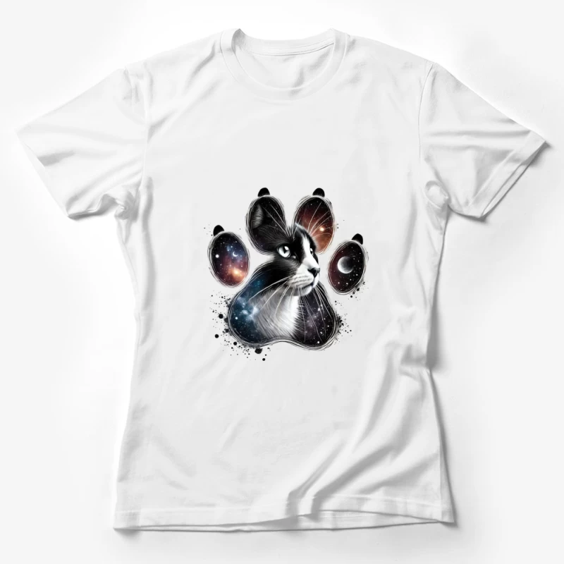 Cosmic Cat Paw Print Art Female T-Shirt