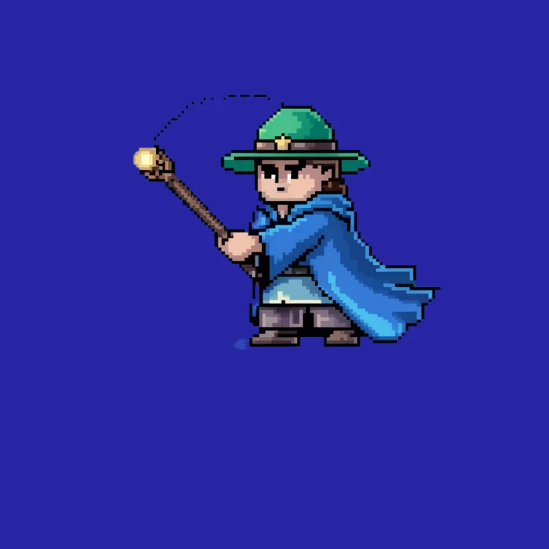 Pixel Art Wizard with Blue Cape and Magic Staff Male Tank Top