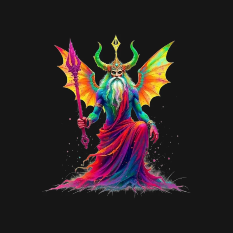 Rainbow-Hued Horned Deity with Dragon Wings Mouse Pad