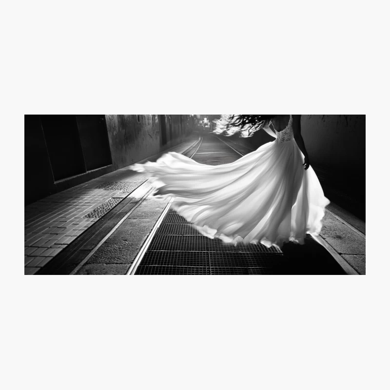 Ethereal Bride: A Monochrome Urban Ballet on Tram Tracks Coffee Mug