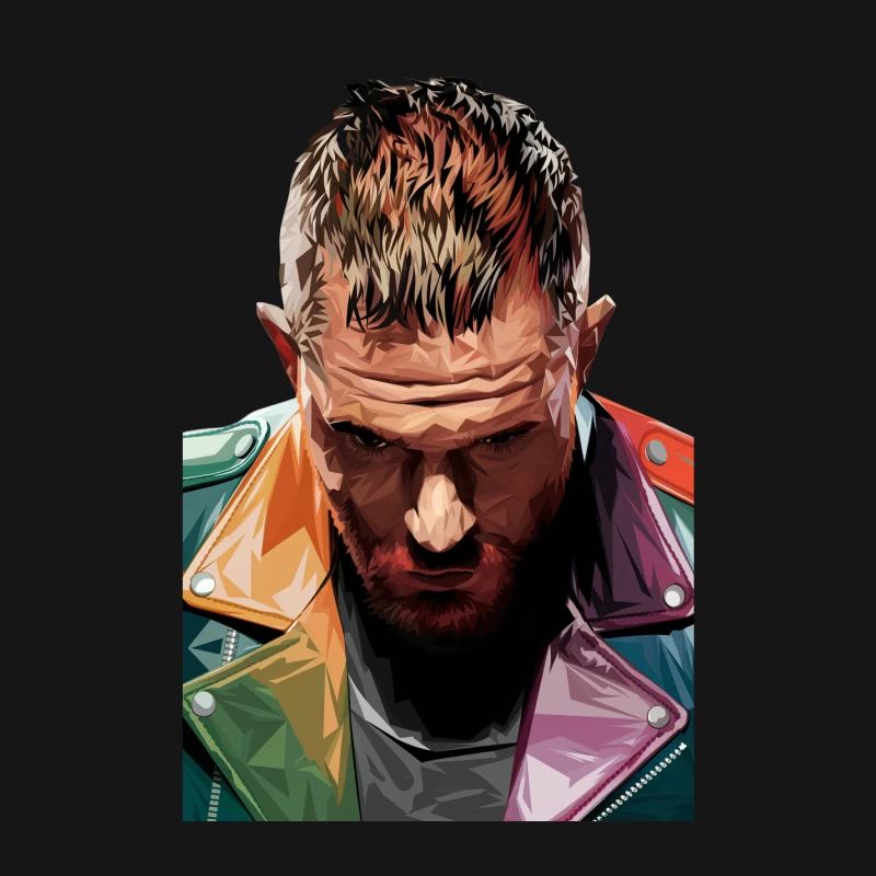 Stylized Portrait of Intense Bearded Man in Colorful Jacket Female Long Sleeve T-Shirt