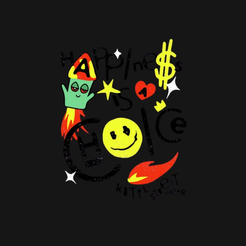 Art Abstrait avec Smiley et Fusée Femme Manches Longues T-Shirt