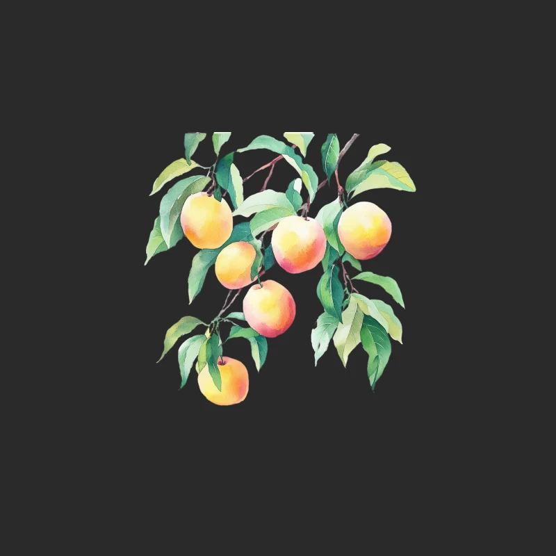 Watercolor Illustration of Peach Tree Branch with Ripe Fruits Baseball Cap