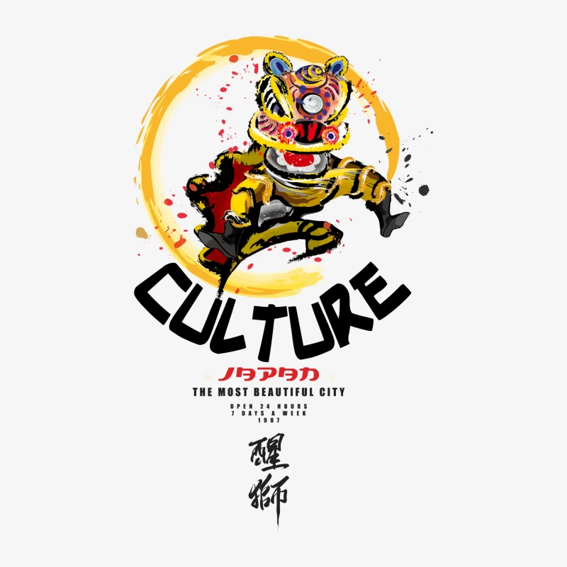 Japanische Kultur mit Löwentanz Herren Langarm T-Shirt