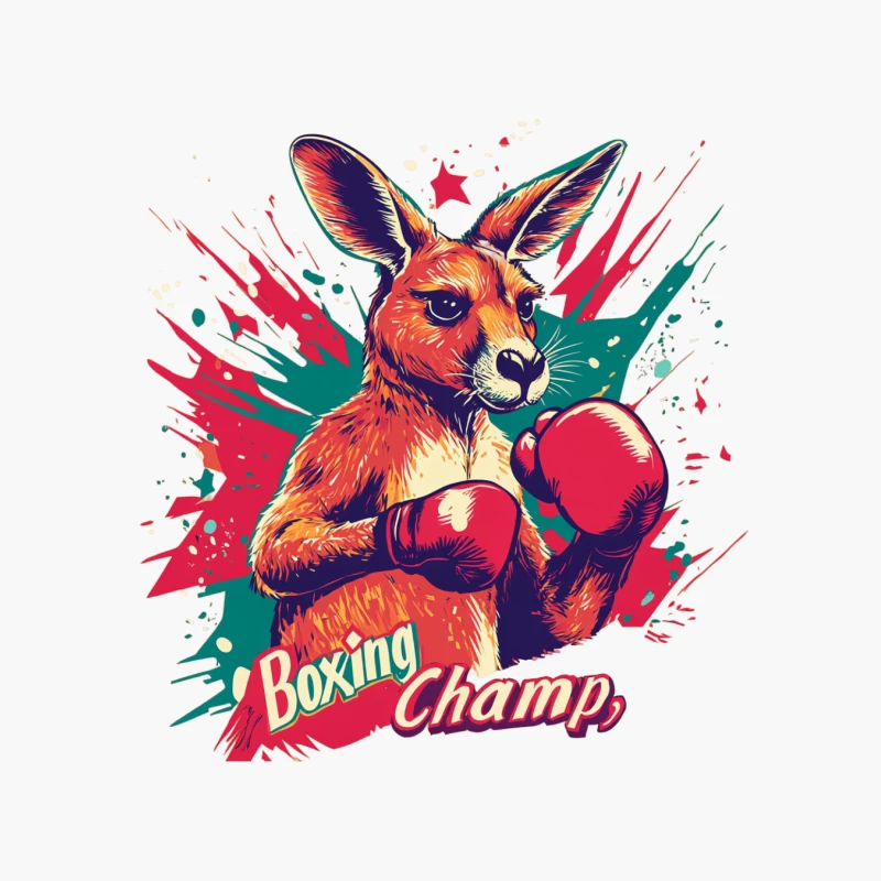 Colorful Cartoon Kangaroo Boxing Champion Illustration Cotton Tote Bag