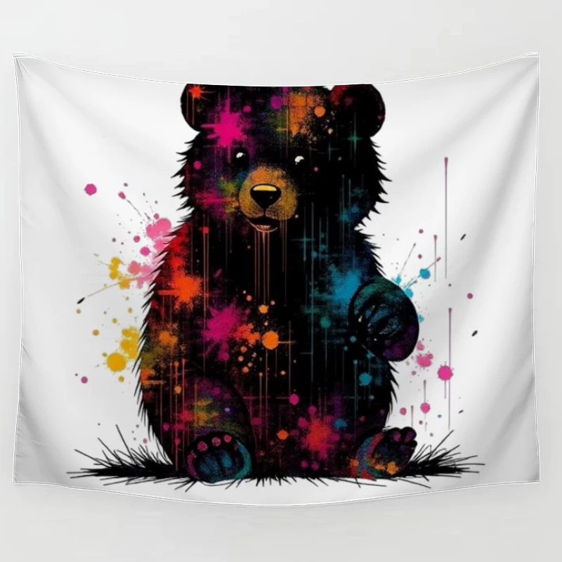 Cosmic Watercolor Teddy Bear Art Tapestry