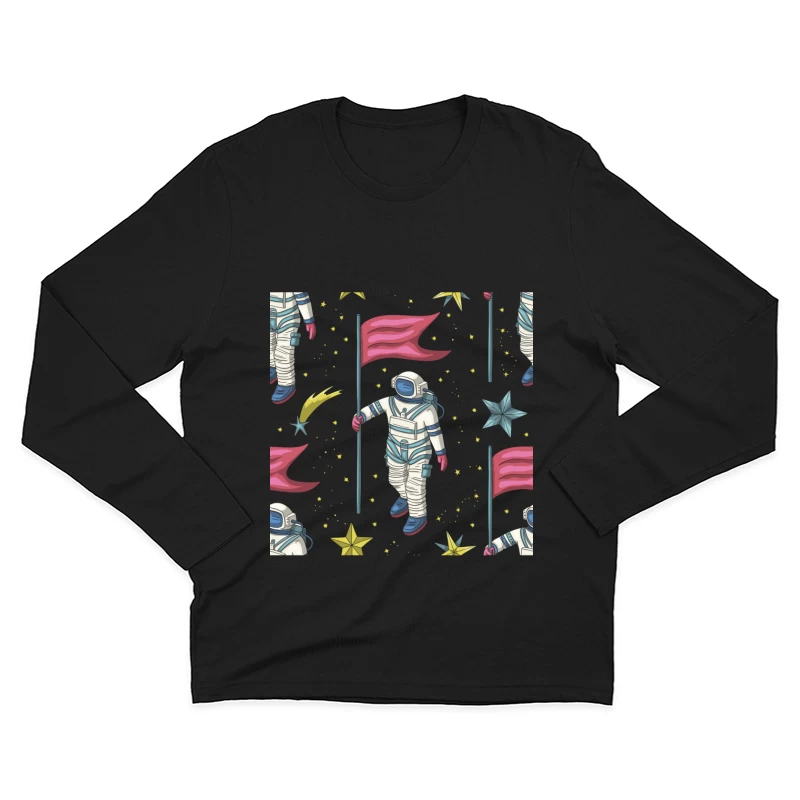 Astronauten mit Flaggen im Weltraum Herren Langarm T-Shirt