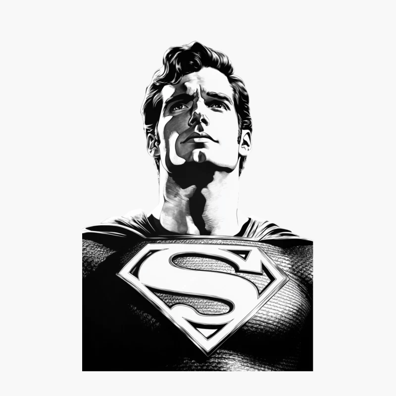 Iconic Black and White Portrait of Superman: Heroic Comic Book Superhero Cotton Tote Bag