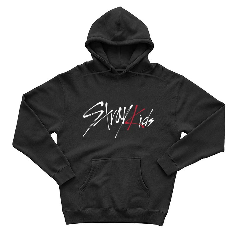 Modern Minimalist Calligraphic Signature in Red and Black Male Pullover Hoodie