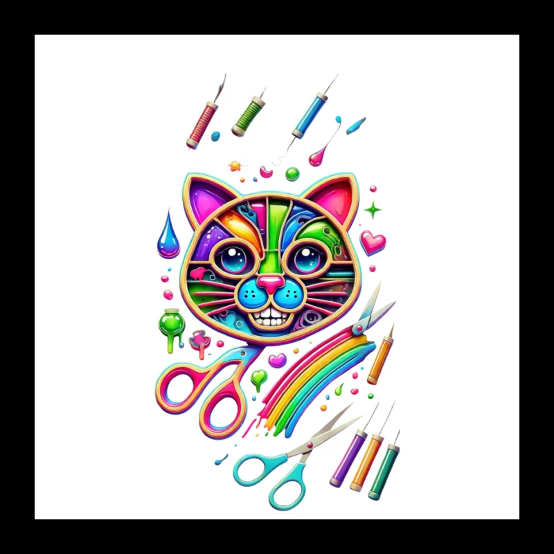 Rainbow Pop Art Cat with Creative Art Supplies Pin