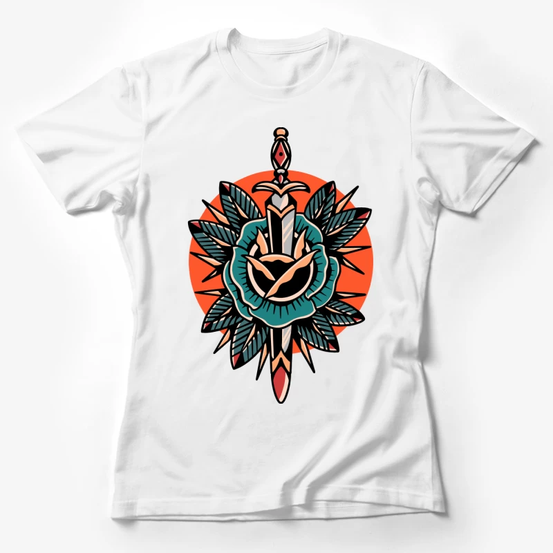 Decorative Sword and Rose Illustration Female T-Shirt