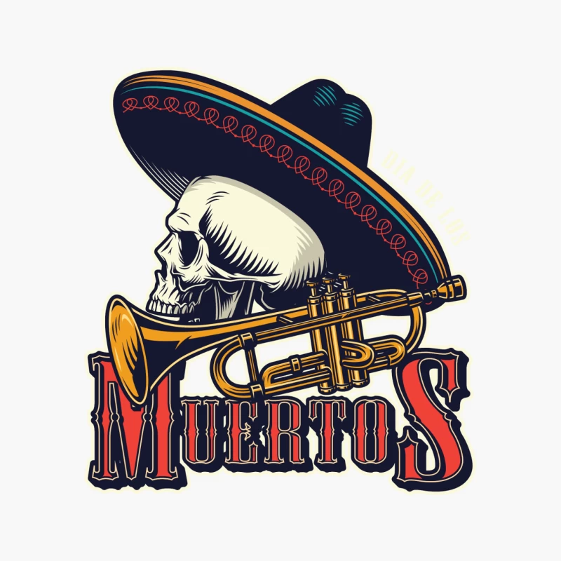 Mexican Day of the Dead Skeleton Musician with Sombrero and Trumpet Cotton Tote Bag