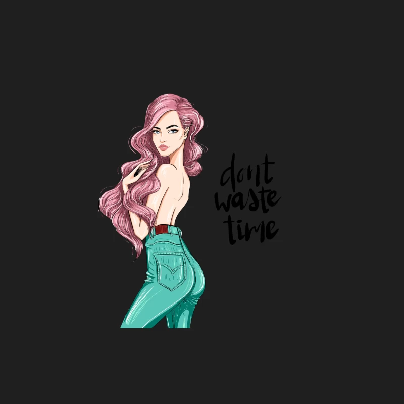 Stylish Woman Illustration with Pink Hair Male Tank Top