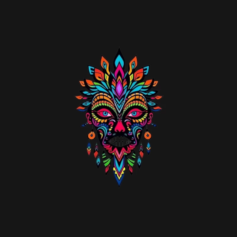 Colorful Tribal Mask Illustration Male Long Sleeve T-Shirt