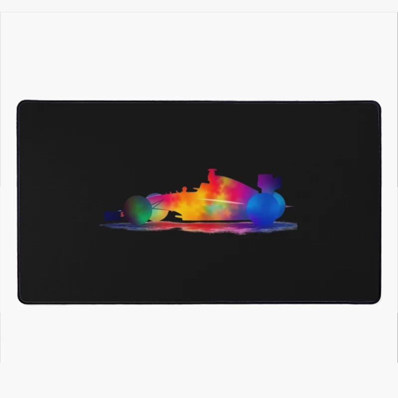 Colorful Abstract Race Car Silhouette Desk Mat