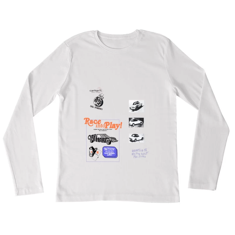 Autowerbung mit Zündsystem und Autoabbildungen Damen Langarm T-Shirt