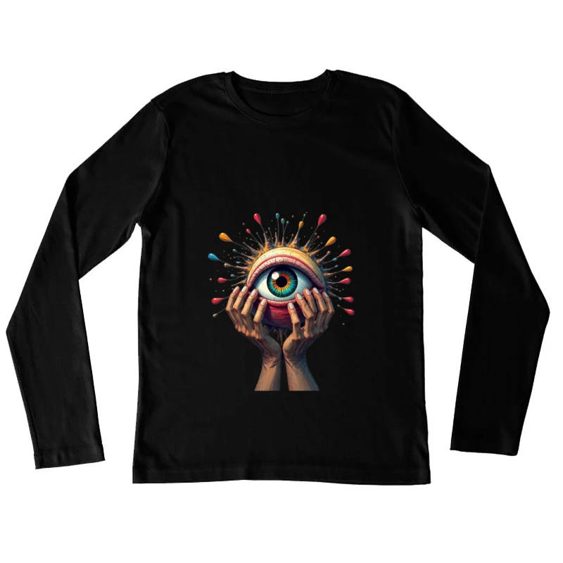 Mystical Eye Embraced by Reaching Hands with Colorful Splatter Female Long Sleeve T-Shirt