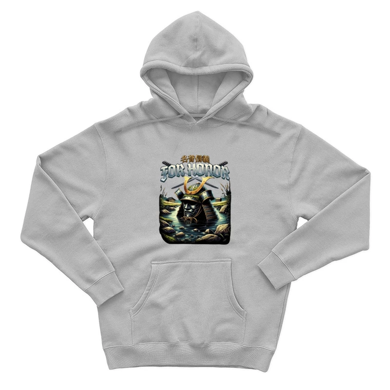 Japanese Samurai Helmet Emerging from Water - Artistic Illustration Male Pullover Hoodie