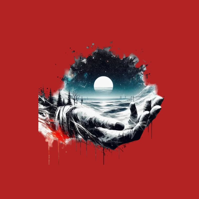 Surreal Cosmic Landscape with Hands Male T-Shirt