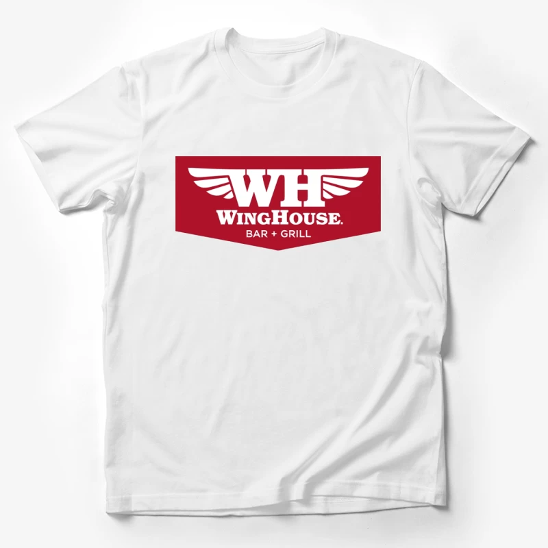 WingHouse Bar & Grill Restaurant Logo with Wings Design Male T-Shirt