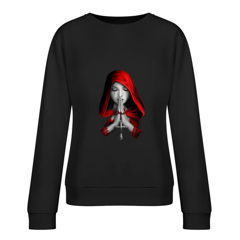 Gebet einer Frau mit rotem Umhang Damen Pullover Sweatshirt