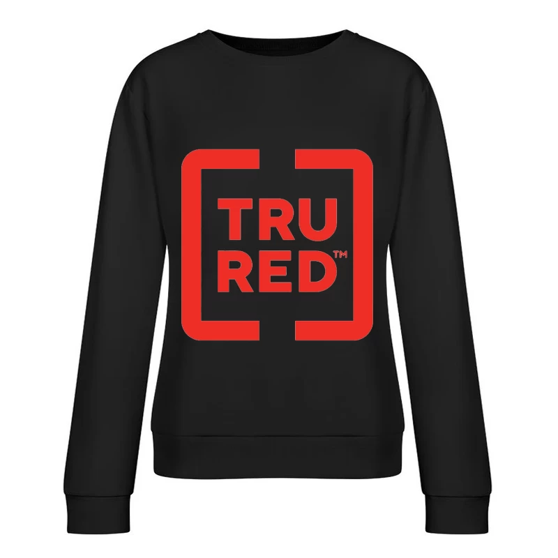 TruRed Minimalist Square Logo Design in Red and White Female Pullover Sweatshirt